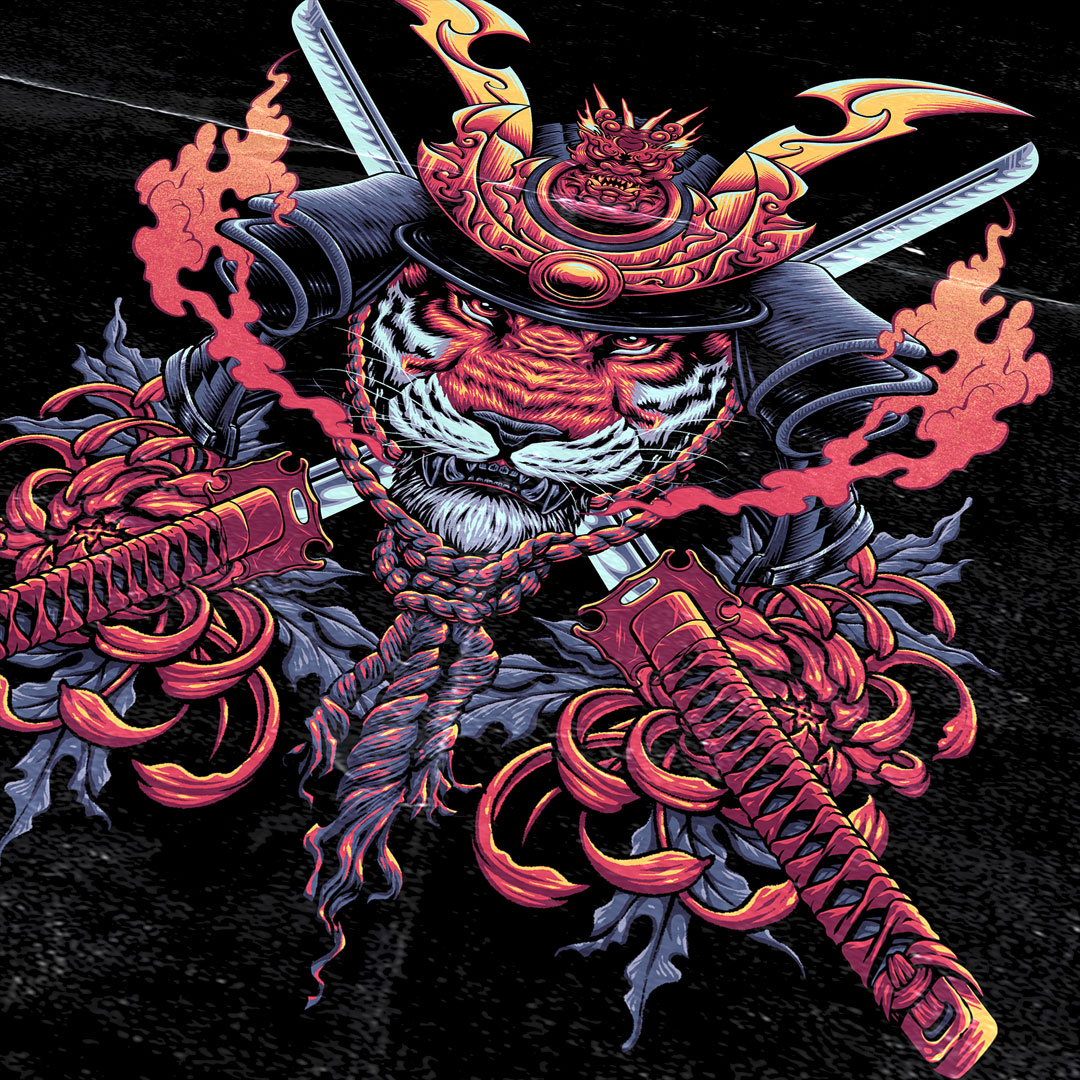 wild samurai animalart artwork beast dartart illustration japanes samurai tiger tshirt wild