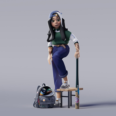 Olivia 3d character bagpack baseball character character design illustration