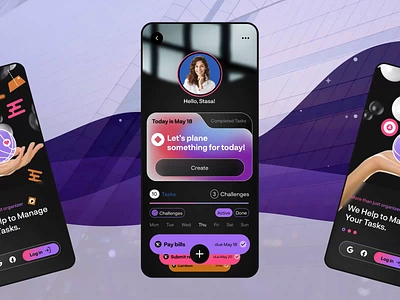 Task Manager App animation app application black bright concept design inhensweb mobile modern motion graphics task manager ui violet