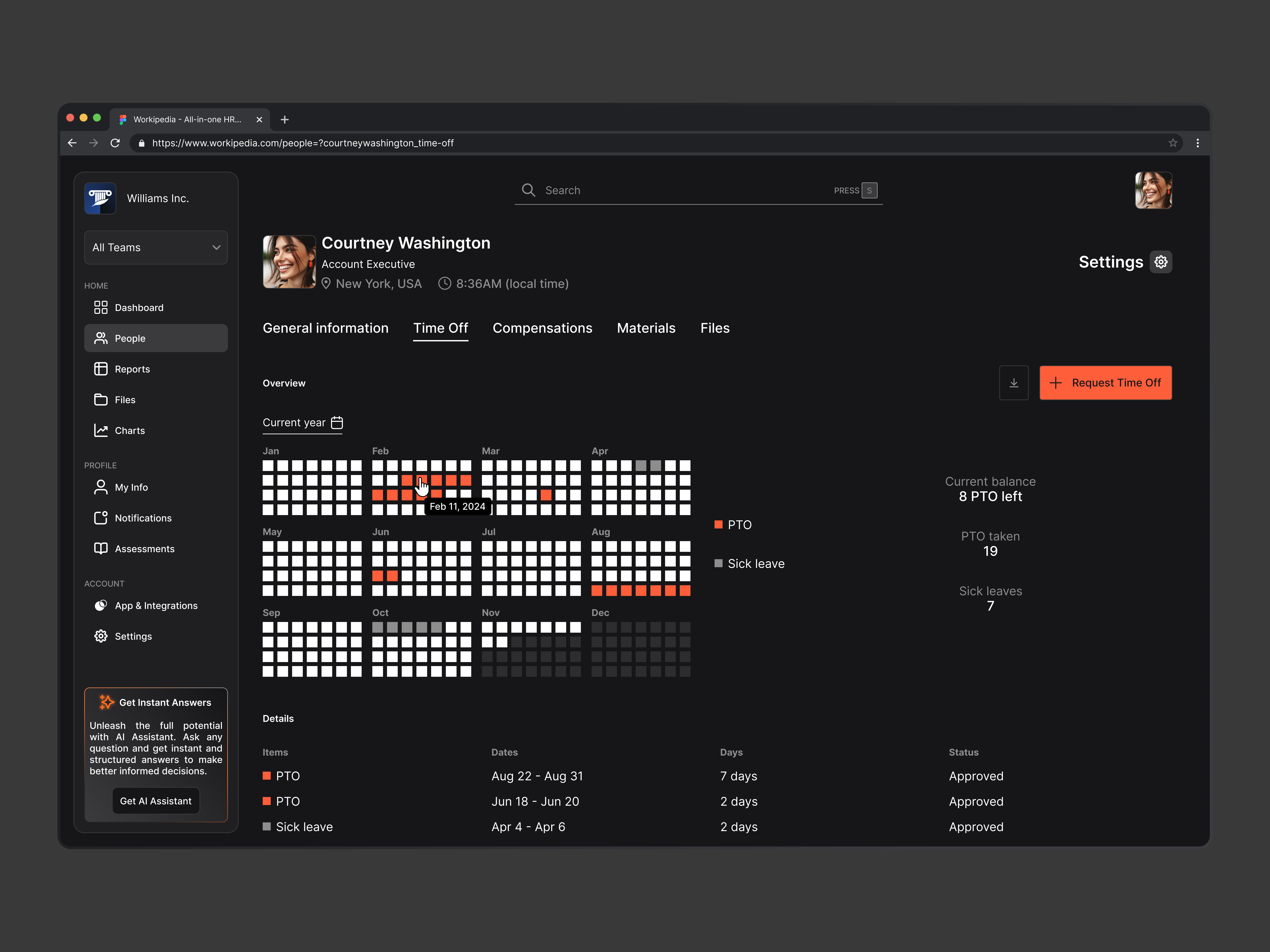 All-in-one HR platform calendar clean design dark mode desktop app minimalist interface product design saas saas design software ui user interface ux design webapp
