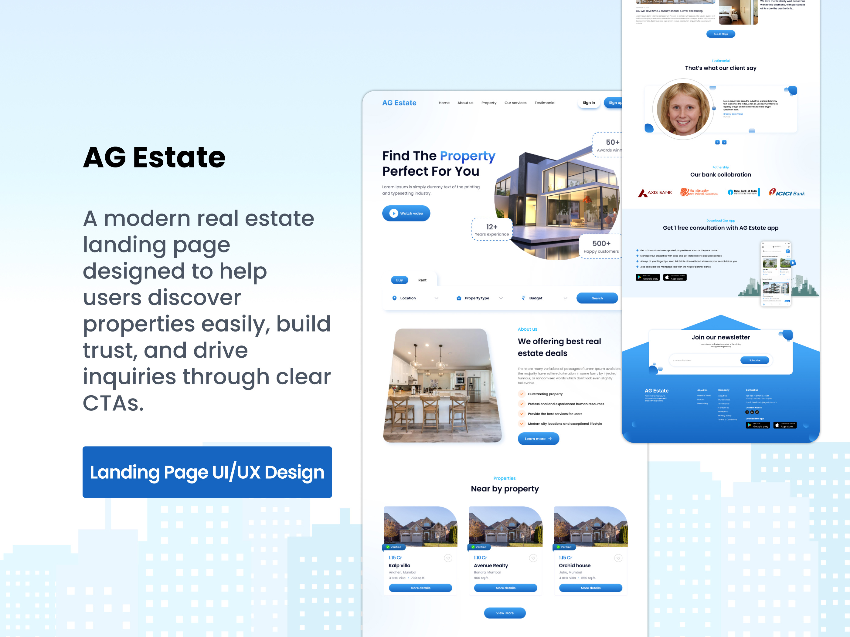 Real Estate Landing Page Design: Crafted for Your Dream Property airbnb architecture creativedesign landingpagedesign property landing page property rent propertylisting propertywebsite real estate real estate agency real estate landing page real estate website ui uiinspiration uiux uiuxdesign userexperience ux web design webdesign