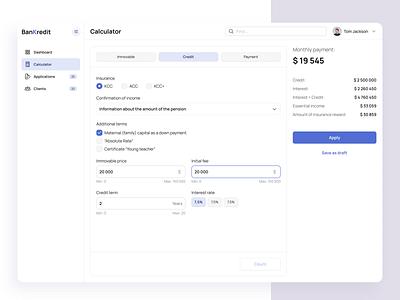 Mortgage platform bank crm form interface mortgage platform sidebar ui user experience user interface ux