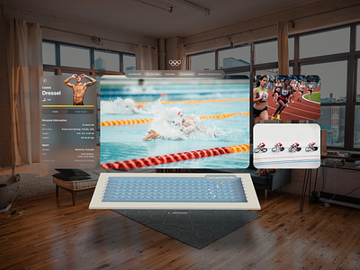Olympic Games – Vision Pro App Concept 3d app design apple ar augmented reality broadcast games meta quest mixed reality olympics paris spatial spatial ui sport swift ui swimming ui ux vision pro