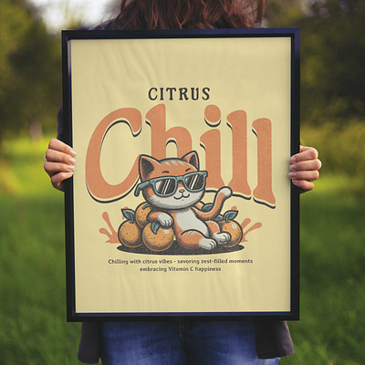 Citrus Chill adorable cartoon cat chill citrus cute design fruit funny kittl pop culture print on demand t shirt t shirt design