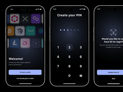 CryptoWallet application app application authorization crypto wallet design login mobile app pin sign up ui user experience ux welcome screen