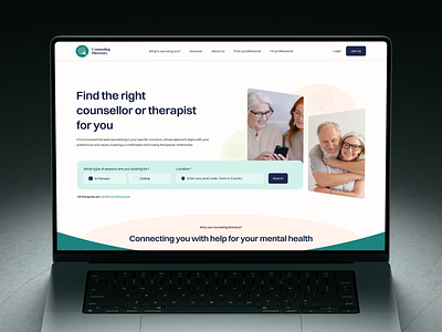 Counselling Directory landing page app design appointment scheduling counselling directory healing journey mental health mental health support personalized guidance psychologist search support network therapist profiles ui design uiux concept