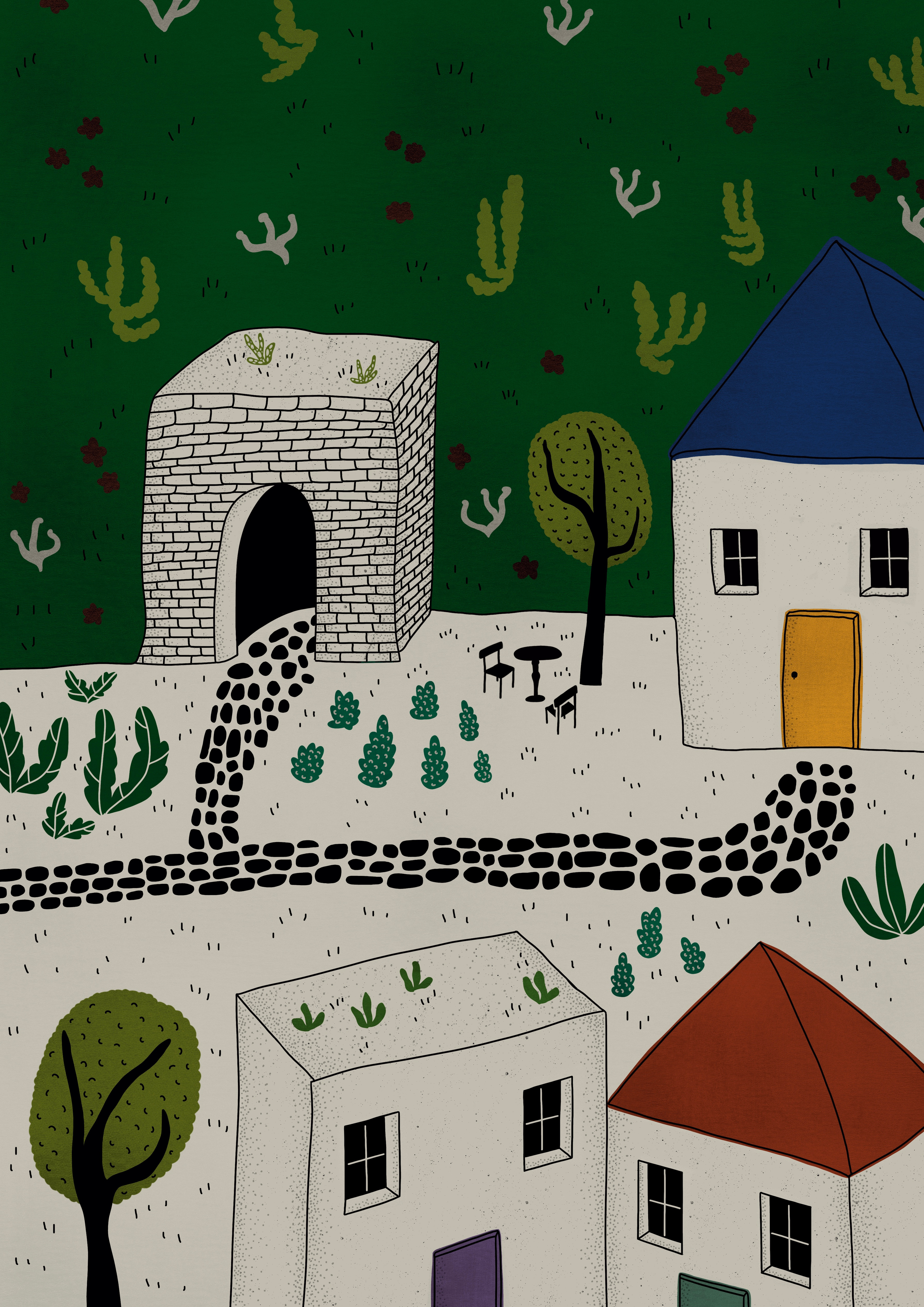 Country Village illustration print art art print design digital art digital illustration drawing editorial editorial illustration home decor illustration illustrator poster poster design poster illustration procreate wall art