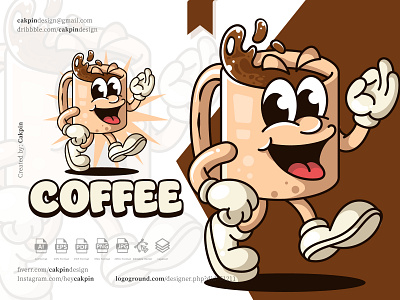 Mug Coffee Vintage Cartoon Mascot Logo bean branding cafein cartoon character classic coffee cup design graphic illustration logo mascot mug retro style vintage