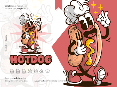 Hotdog Vintage Cartoon Mascot Logo animation art branding cartoon character design food graphic design hotdog icon identity illustration logo mascot retro snack vintage