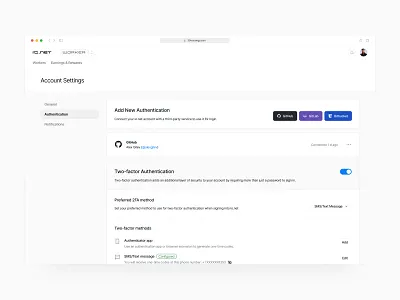 Account Settings - DePIN app ai crypto dashboard defin depin developer enterprise ops product design saas settings software ui ux ux design web app web application