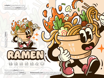 Ramen Vintage Cartoon Mascot Logo classic