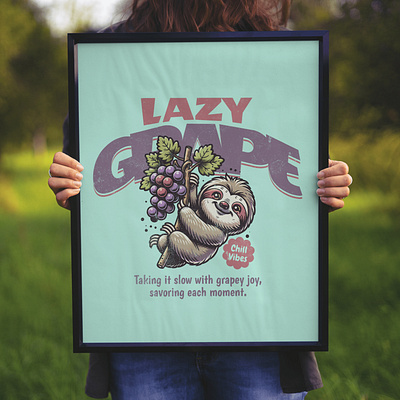Lazy Grape adorable cartoon chill cute design funny grapes kittl lazy pop culture print on demand sloth t shirt t shirt design