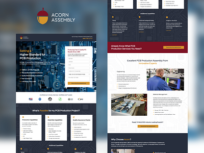 Acorn Assembly PCB Production Landing Page advertising assembly b2b campaign circuit board landing page lead gen ppc marketing production tech ui ux