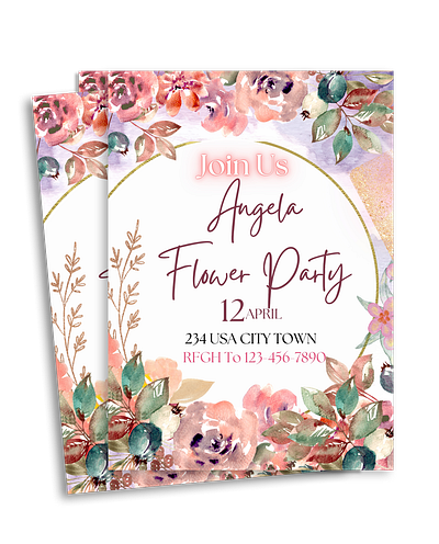 Flower party invitation card branding card design graphic design invitation card mockup new new card party card pink card product typography