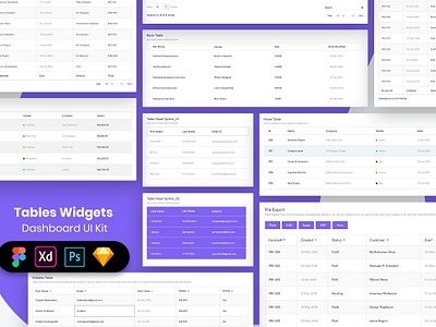 Tables Widgets Dashboard UI Kit audio broadcast creative design illustration landingpage marketing onepager parallax podcast radio research startup tables widgets dashboard ui kit