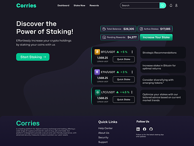 Corries Crypto Staking Website Design bitcoin blockchain blockchaintechnology crypto crypto staking web app cryptostaking cryptostakingsite dapp defi design digitalassets landingpage rewards stakingplatform stakingrewards ui uidesign2024 uiux userinterface website