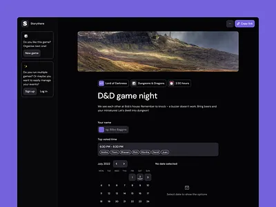 Event Page – Guest View app calendar desktop event monimal product rpg schedule ui ux