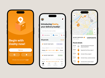 Dashy — Delivery Mobile App app app design delivery delivery app delivery tracking design map mobile app postal tracking ui ui ux ux web design