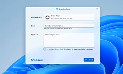 Feedback modal on Windows dialog emoji feedback modal windows
