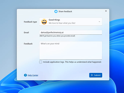 Feedback modal on Windows dialog emoji feedback modal windows