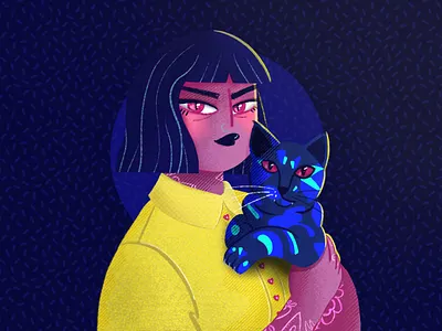 Catlady - Self portrait with my cat cat digital drawing feminist art graphic design illustration pop colors procreate woman