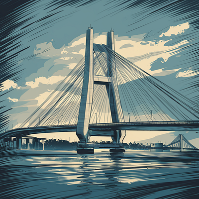 Bandra-Worli Sea Link Illustration animation architectural illustration art bandra worli sea link design fan art illustration india indian art minimalism mumbai mumbai bridge student artwork