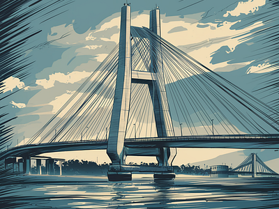 Bandra-Worli Sea Link Illustration animation architectural illustration art bandra worli sea link design fan art illustration india indian art minimalism mumbai mumbai bridge student artwork