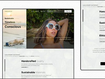 UI Challenge - Day 20 (Sustainable Luxury for Terra Optica) branding dailyui landingpageui luxurybrand nature splitscreeenui sustainability sustainableluxury uichallenge uidesign uiux uiuxdesign userexperience uxdesign websitelandingpage webui