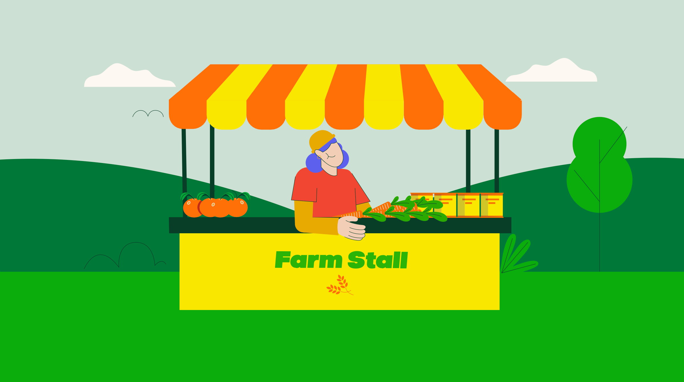 Some vivid illustrations from a series of animated videos adobeillustrator animatedvideos charactersillustration farm fruits grass illustration motion graphics orange plants trees vector vegetables vibrantillustrations yellow