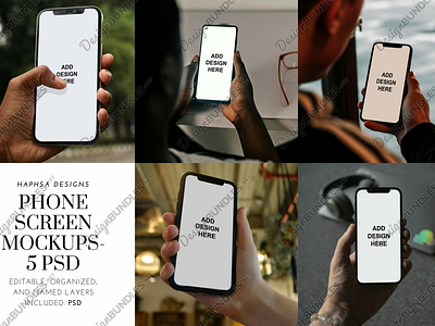 Phone Screen Mockups - 5 PSD adobe art brand branding cellphone design graphic design illustration marketing mobile phone mockup mockups phone phone mockups phone screen mockups photoshop psd