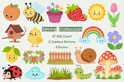 Spring Collection baby clothes bee blooms cartoon characters clipart collection cute characters cute illustrations digital paper fabric design flowers illustration kids prints seamless patterns spring clipart spring illustrations stickers tshirts watercolor