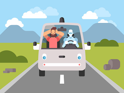 Self-driving car, autopilot, vector Illustration ac art autonomous autonomous car autopilot driverless driverless car electric car electric cars flat illustration illustration robocar roborace robot robotaxi roboticcar self driving self driving car self driving vehicles vector