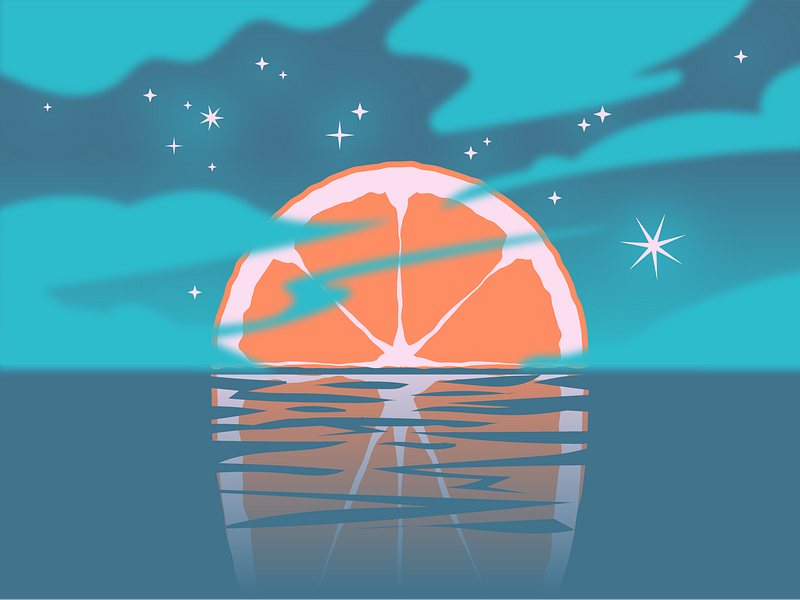 Sunset Orange adobe illustrator blue blur clouds design florida fruit illustration orange reflection ripple sky slice stars sunrise sunset vector