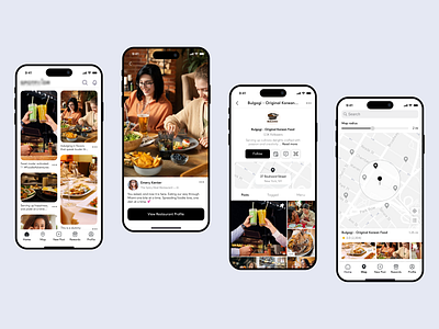 Restaurant Finder Social Media App Design calendar clean dashboard design food food app graph location map menu minimal modern social app stats ui ux