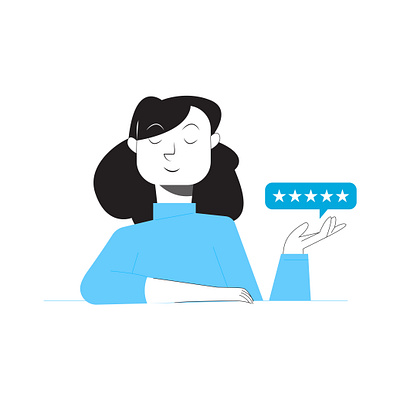 Girl giving five-star review with satisfaction flat illustration 2d creative customer design five star flat illustration graphic design illustration minimal review satisfaction guaranteed satisfied simple ui vector