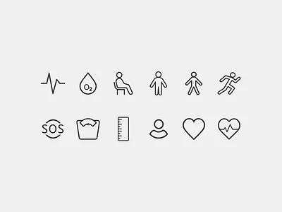 Icon Set for Health App in Smart Watch daily ui challenge dailyui dailyuichallenge design graphic design logo portfolio ui ui 055 uidesign uiux uix101 userexperience userinterface ux uxdesign vector watch