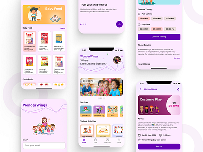WonderWings aesthetic aesthetic design app baby care baby care service baby sitter child care day care center design play school play school event show simple ui ui ux