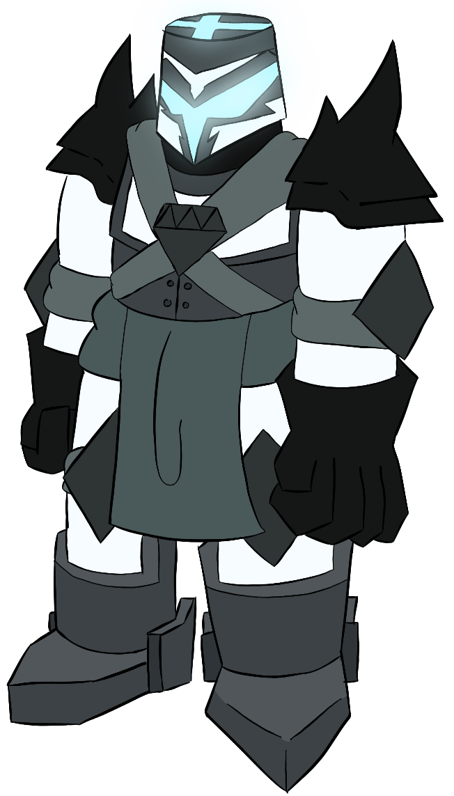 Fredric, a man in Full Sci-Fi Knight Armor with a Gem Emblem on his Chest and a Loin Cloth