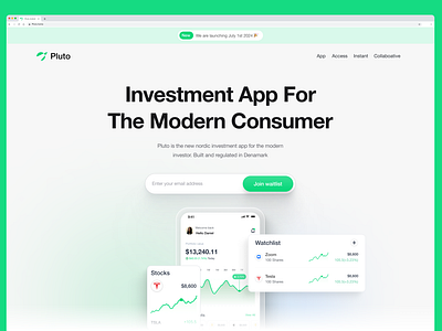 PlutoMarket - Website Redesign banking design finance hero section investment landing page landing page mobile app stocks stocks landing page stocks mobile app ui