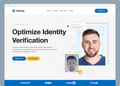 Ydentity - Website Redesign design health tech hero section identity landing page landing page medical website medtech landing page ui verification landing page