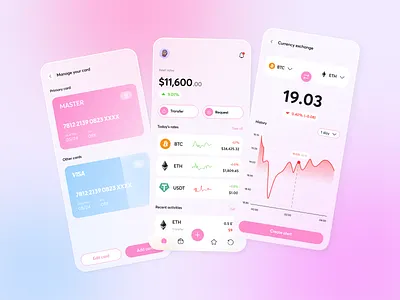 Finance/Currency exchange app - Gradient style app currency design exchange finance fintech flat glassmorphism gradient graphic design illustration lightmode minimalism technology ui vector