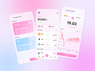 Finance/Currency exchange app - Gradient style app currency design exchange finance fintech flat glassmorphism gradient graphic design illustration lightmode minimalism technology ui vector