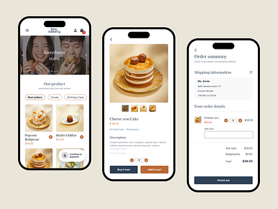 Close up shots of ordering flow button cake detailed page home mobile app order flow order summary ordering payment flow ui