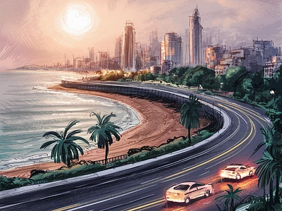 Marine Drive Mumbai Fan Art animation design