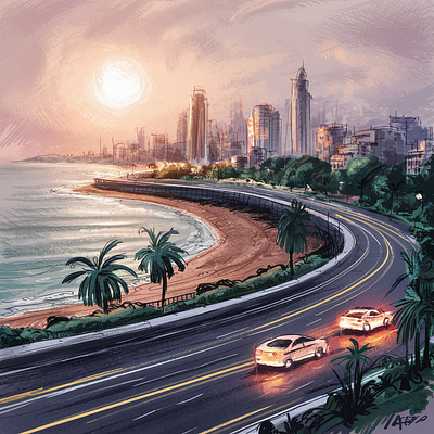 Marine Drive Mumbai Fan Art animation design