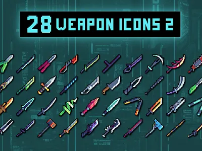 Free Melee Weapon Pixel Icons for Cyberpunk 2d 32x32 asset assets cyberpunk game game assets gamedev icon icons illustration indie indie game pack pixelart pixelated rpg set weapon weapons