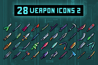 Free Melee Weapon Pixel Icons for Cyberpunk 2d 32x32 asset assets cyberpunk game game assets gamedev icon icons illustration indie indie game pack pixelart pixelated rpg set weapon weapons
