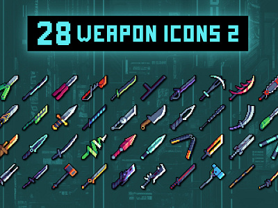 Free Melee Weapon Pixel Icons for Cyberpunk 2d 32x32 asset assets cyberpunk game game assets gamedev icon icons illustration indie indie game pack pixelart pixelated rpg set weapon weapons