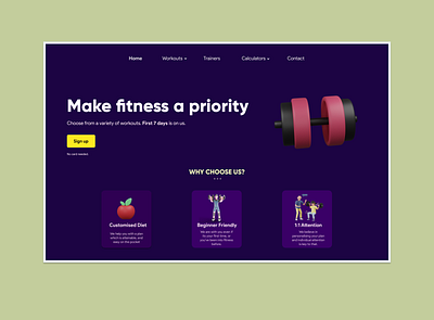 Fitness Website Landing Page concept design figma fitness landing ui