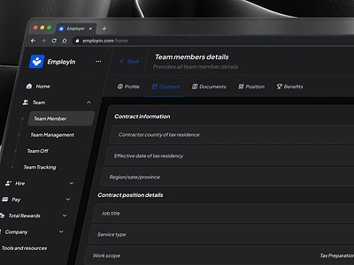 Team Member Contract cansaas clean contract dark theme design hr management product product design saas team team management team member ui ux